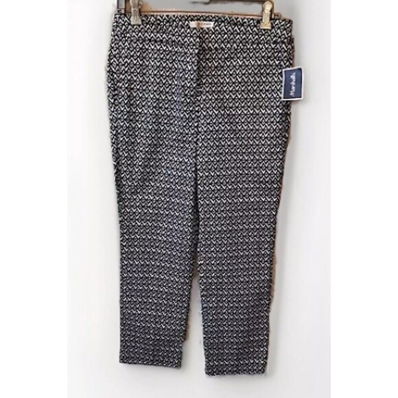 Kenar Pants - Kenar Cropped Pants Women's Size 4 Blue & White Geometric Print Trousers NEW NWT